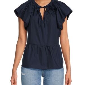 Joe’s Jeans Poplin Flutter Sleeve Top Women's Navy Blue XS